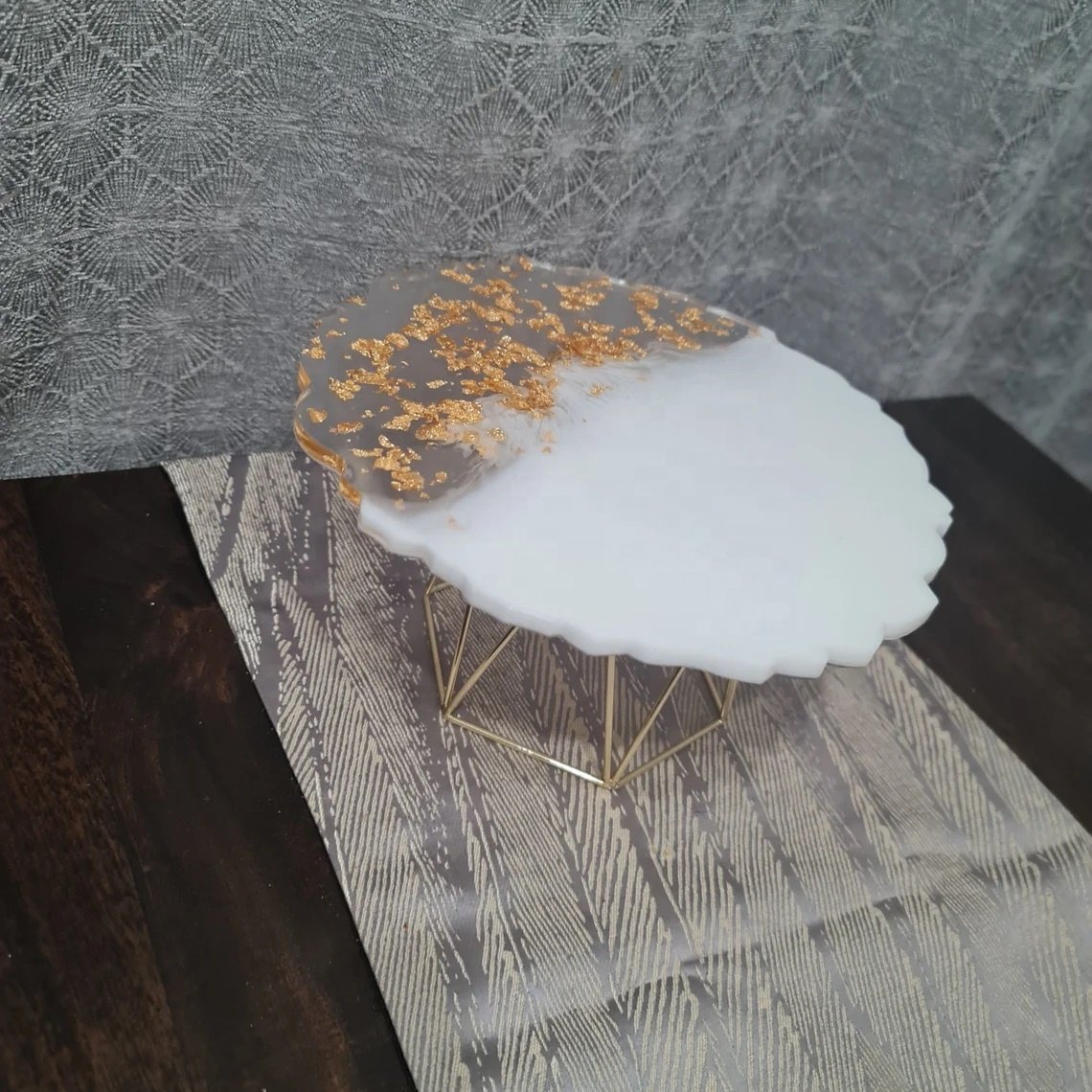 New Look White Transparent Resin and Metal Cake Stand