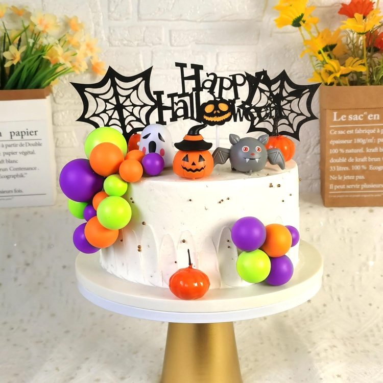 Halloween Cake Toppers 3D Pumpkin Bat Ghost Cake Balls Cake Decorations For Halloween Party Supplies