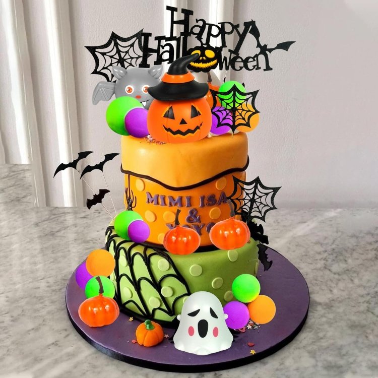 Halloween Cake Toppers 3D Pumpkin Bat Ghost Cake Balls Cake Decorations For Halloween Party Supplies