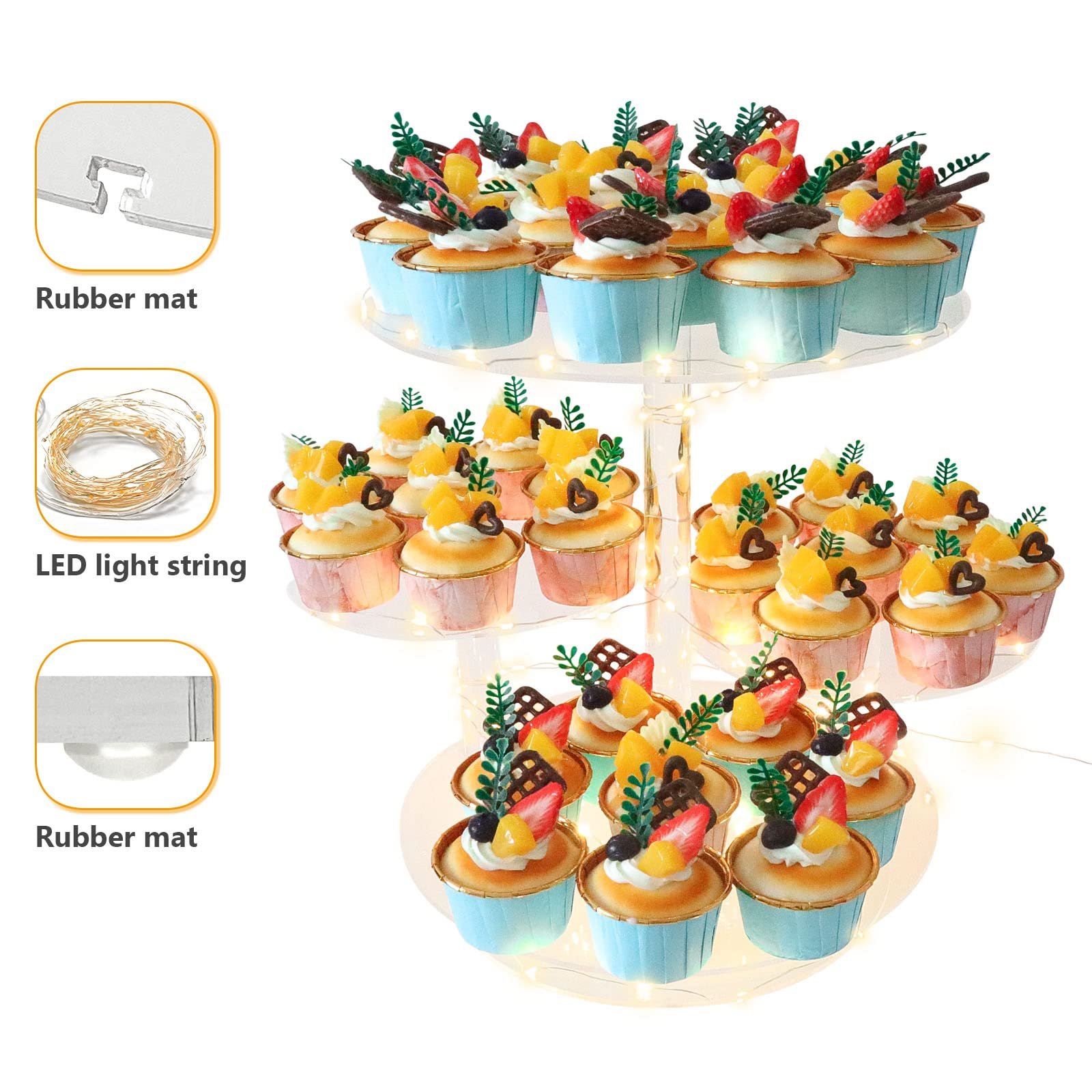 Factory wholesale with String Light wedding christmas birthday decorating supplies Acrylic Cupcake Tower Stand for event decor