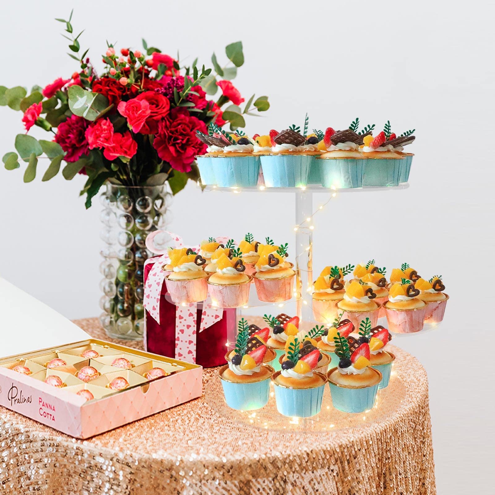 Factory wholesale with String Light wedding christmas birthday decorating supplies Acrylic Cupcake Tower Stand for event decor