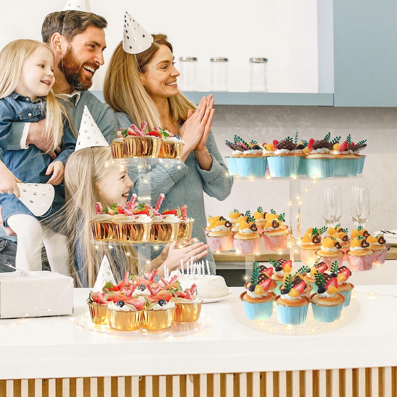 Factory wholesale with String Light wedding christmas birthday decorating supplies Acrylic Cupcake Tower Stand for event decor