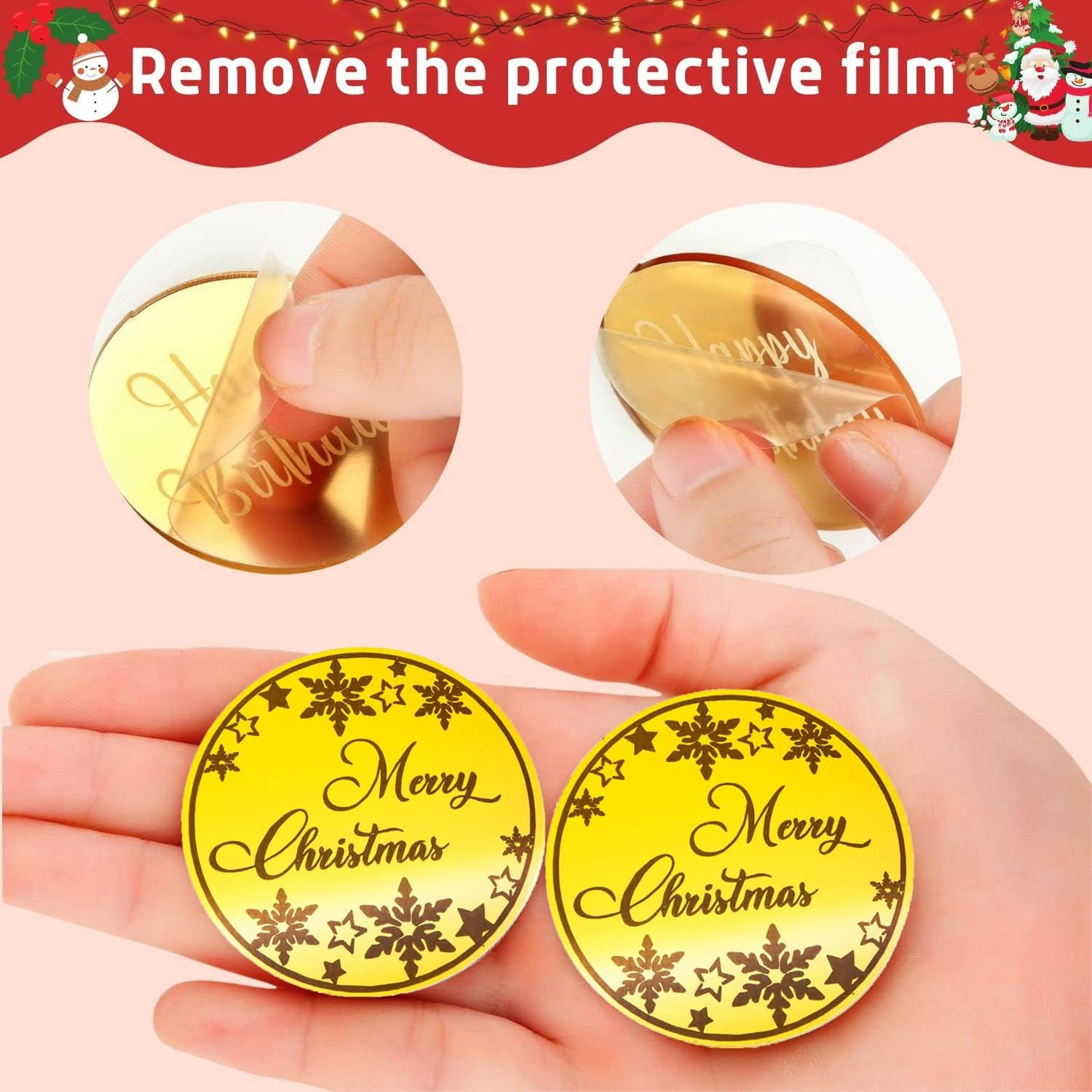 Custom Gold Acrylic Disc Cake Decoration Christmas Party Cake Decoration For Christmas And New Year Party