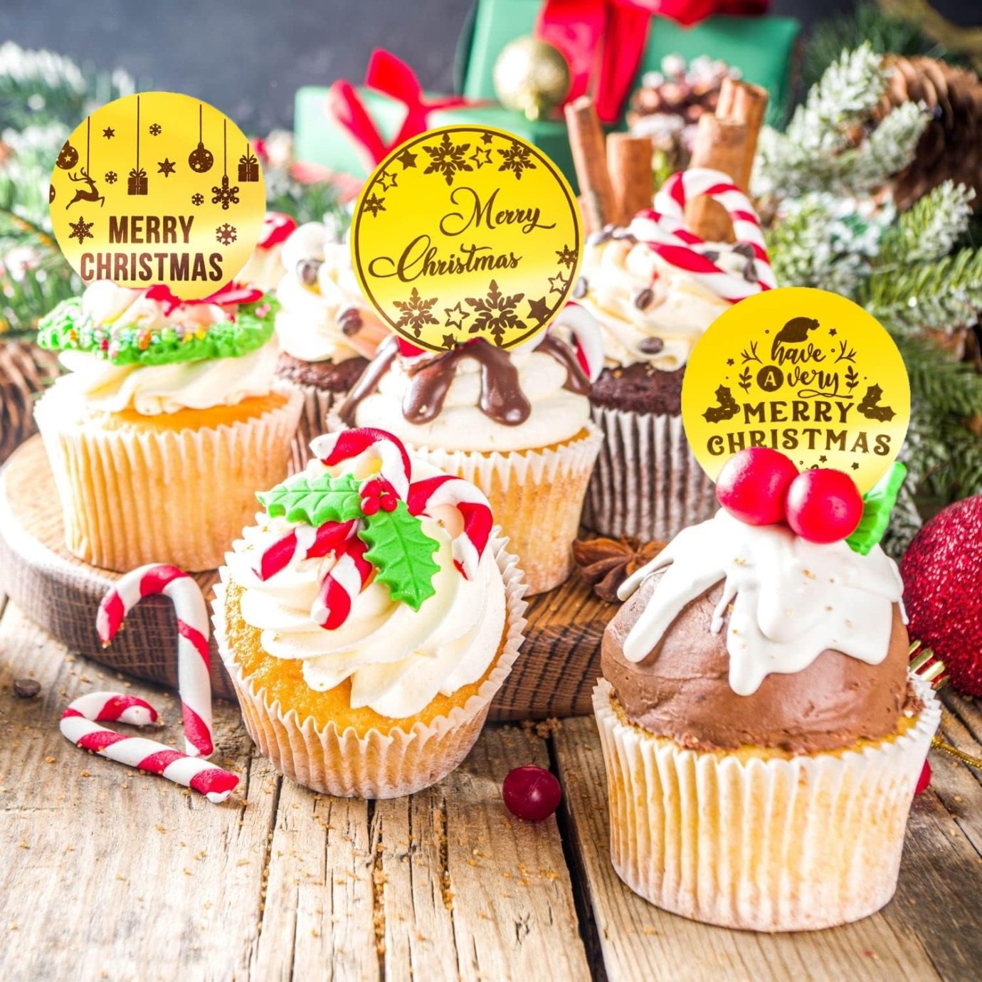 Custom Gold Acrylic Disc Cake Decoration Christmas Party Cake Decoration For Christmas And New Year Party