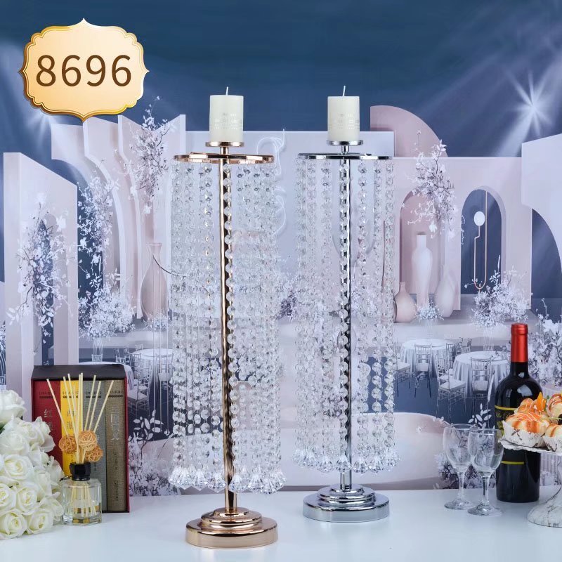Iron floor flower stand with long crystal chain wedding table centerpieces
