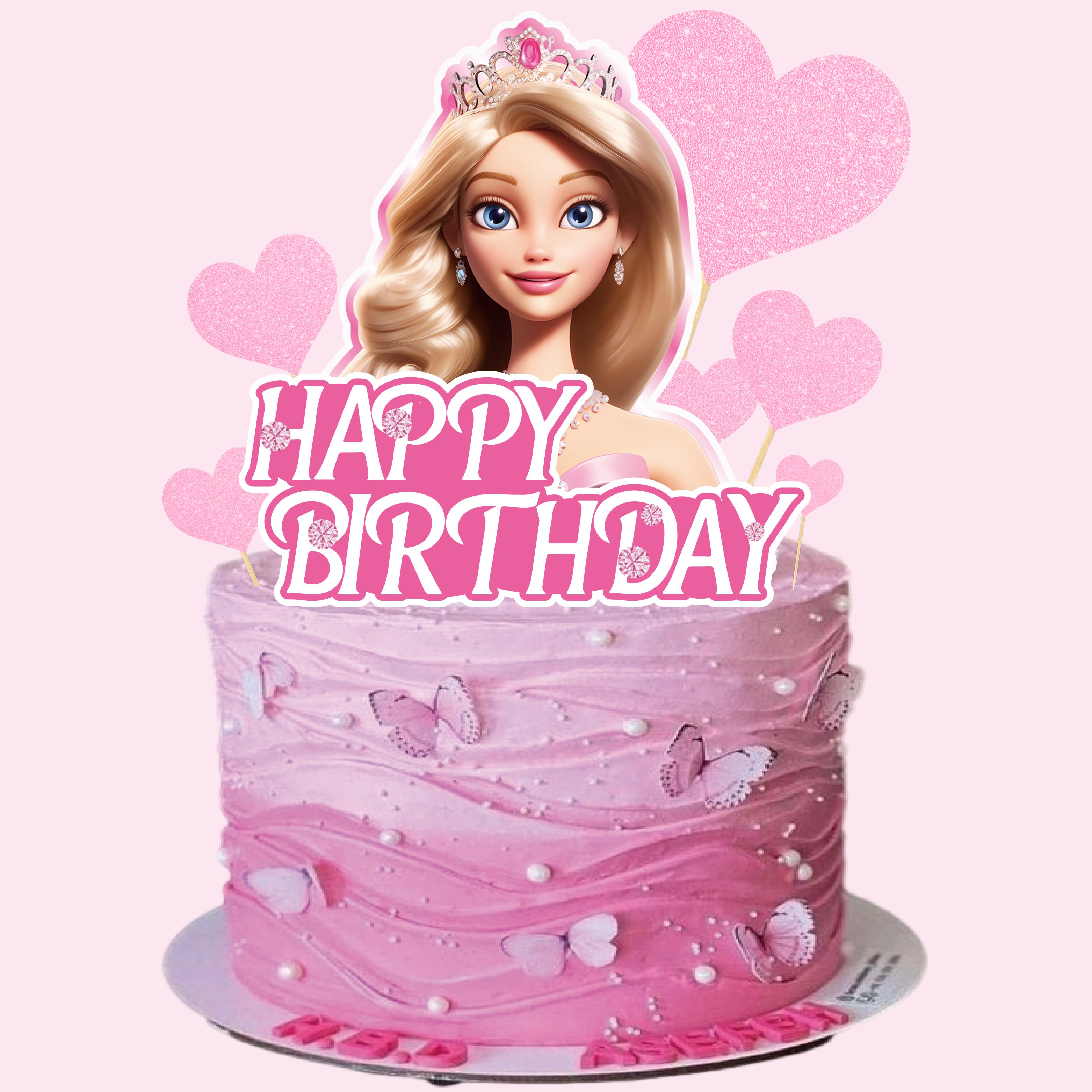 9PCS Barbee Girl Cake Topper for Girl Themed Birthday Christmas Graduation Easter & New Year Parties Pink Cupcake Decorations