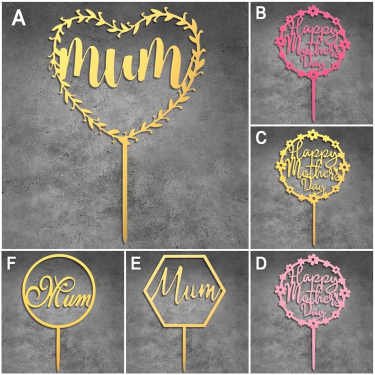 Gold Pink Acrylic Happy Mother's Day Birthday Cake Toppers Dessert Decoration For Mom Party Cupcake Toppers beautiful Gifts