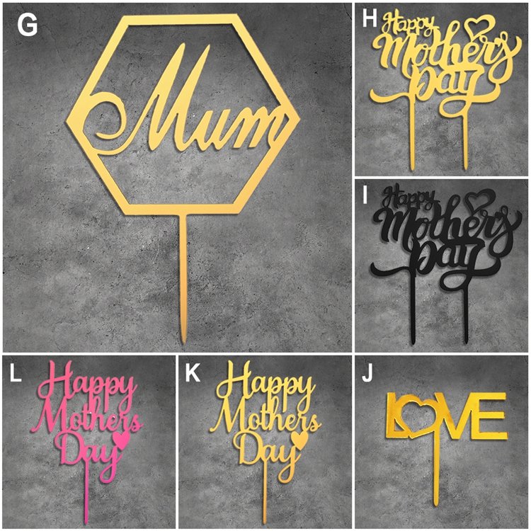 Gold Pink Acrylic Happy Mother's Day Birthday Cake Toppers Dessert Decoration For Mom Party Cupcake Toppers beautiful Gifts