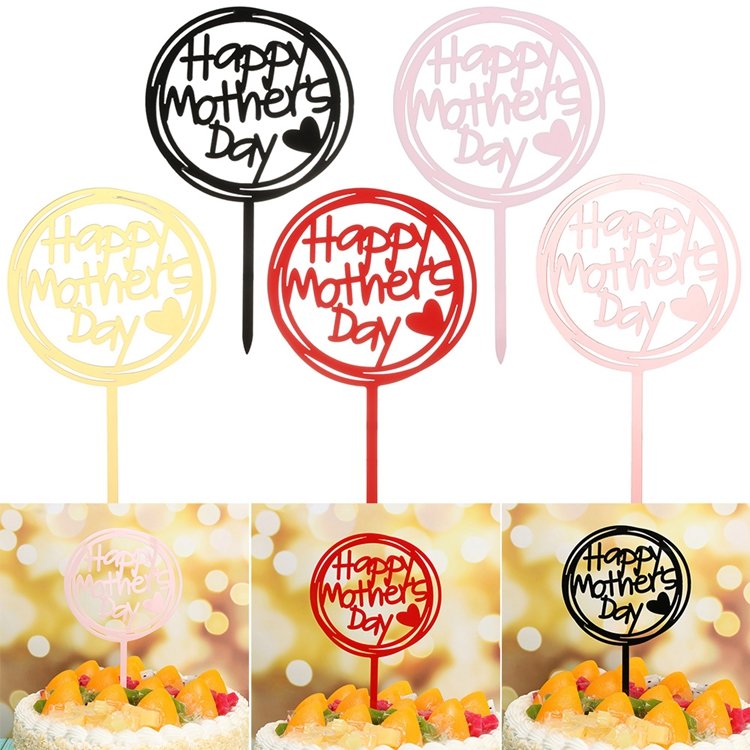 Gold Pink Acrylic Happy Mother's Day Birthday Cake Toppers Dessert Decoration For Mom Party Cupcake Toppers beautiful Gifts