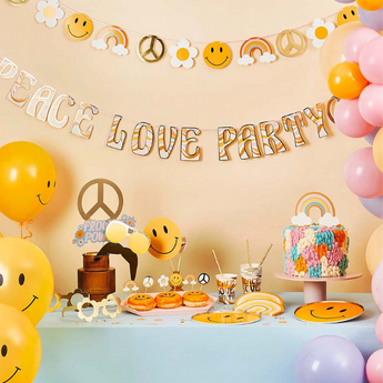 Disposable Peace Love Party decoration Kid Birthday Paper Plate Cup Napkin Smiling Face Rainbow Themed Party Supplies Set