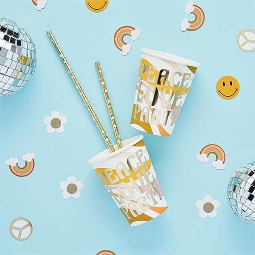 Disposable Peace Love Party decoration Kid Birthday Paper Plate Cup Napkin Smiling Face Rainbow Themed Party Supplies Set