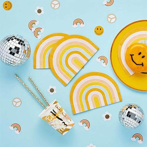 Disposable Peace Love Party decoration Kid Birthday Paper Plate Cup Napkin Smiling Face Rainbow Themed Party Supplies Set
