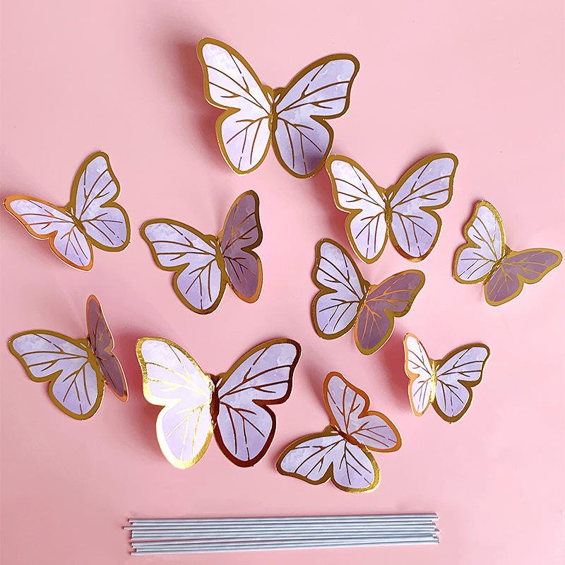Wholesale Customize 10pcs 6pcs Ins-Style Butterfly Paper Cake Topper Cake Decorating Supplies