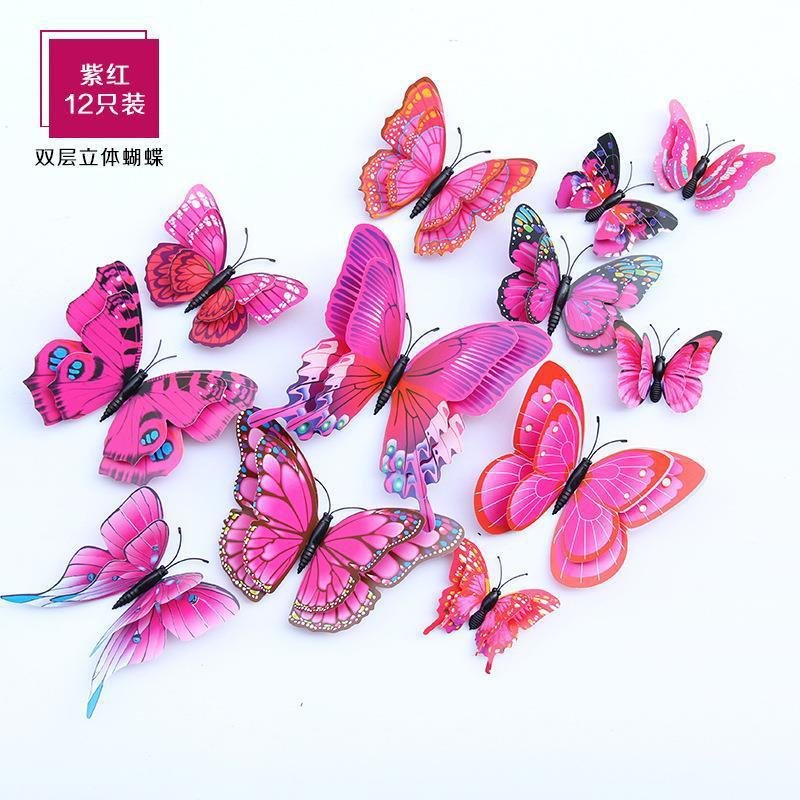 Hot selling cake decorating supplies new 3d three-dimensional double-layer butterfly pvc colorful butterfly cake topper