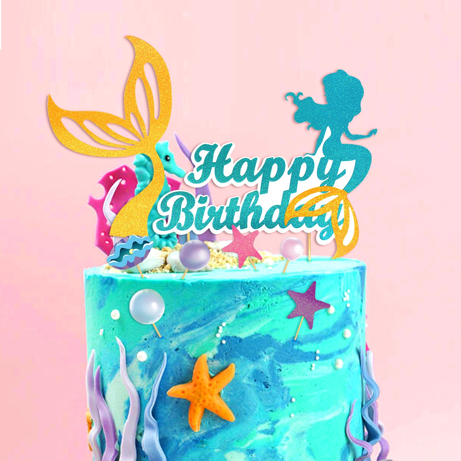 Mermaid Cartoon Paper Cake Topper Cardboard Glitter Paper Cake Decoration Supplies For Birthday Decoration
