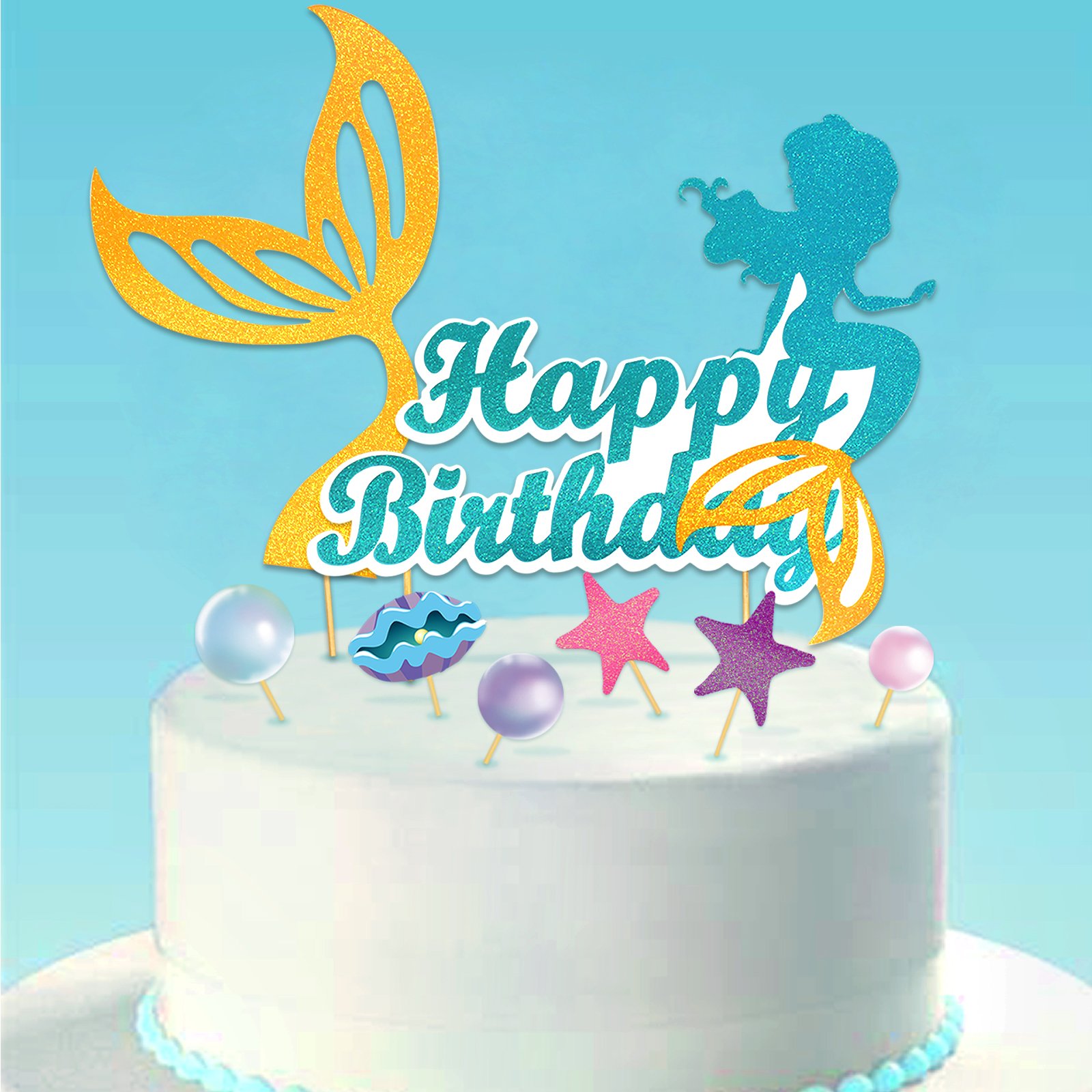 Mermaid Cartoon Paper Cake Topper Cardboard Glitter Paper Cake Decoration Supplies For Birthday Decoration