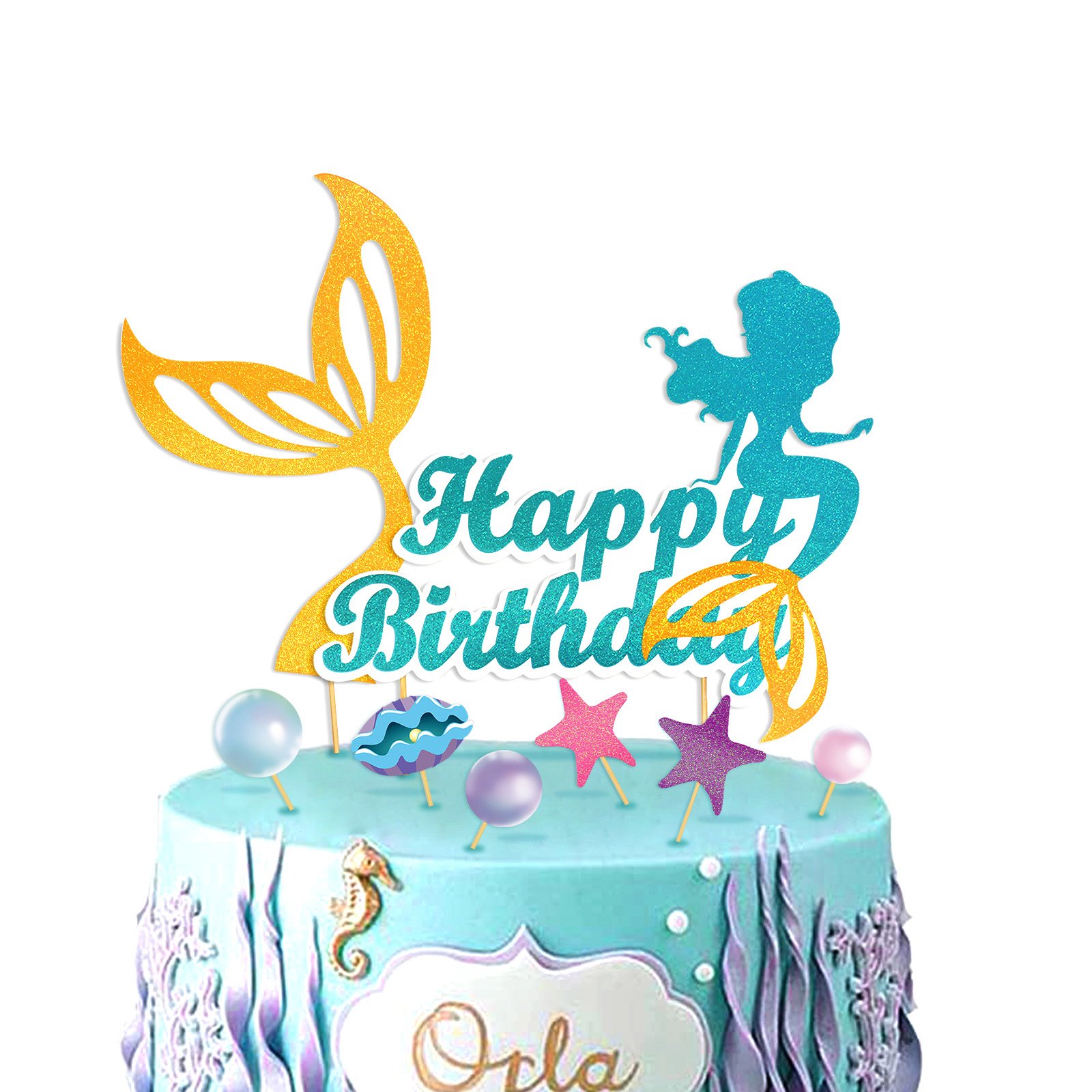Mermaid Cartoon Paper Cake Topper Cardboard Glitter Paper Cake Decoration Supplies For Birthday Decoration