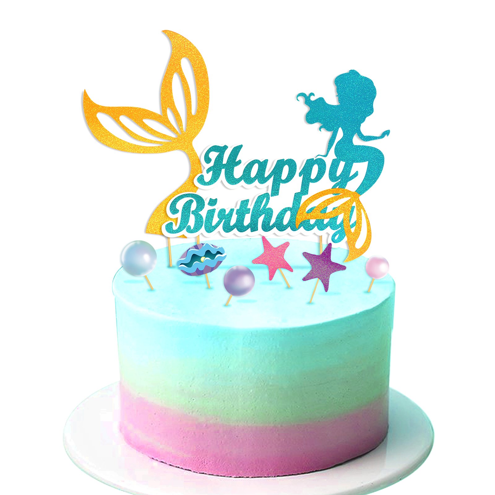 Mermaid Cartoon Paper Cake Topper Cardboard Glitter Paper Cake Decoration Supplies For Birthday Decoration