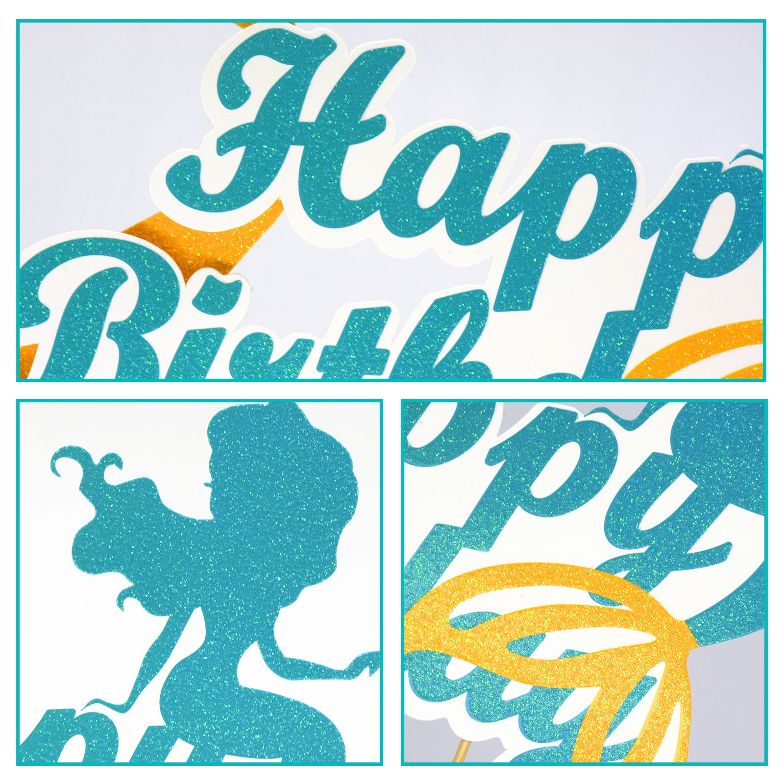 Mermaid Cartoon Paper Cake Topper Cardboard Glitter Paper Cake Decoration Supplies For Birthday Decoration