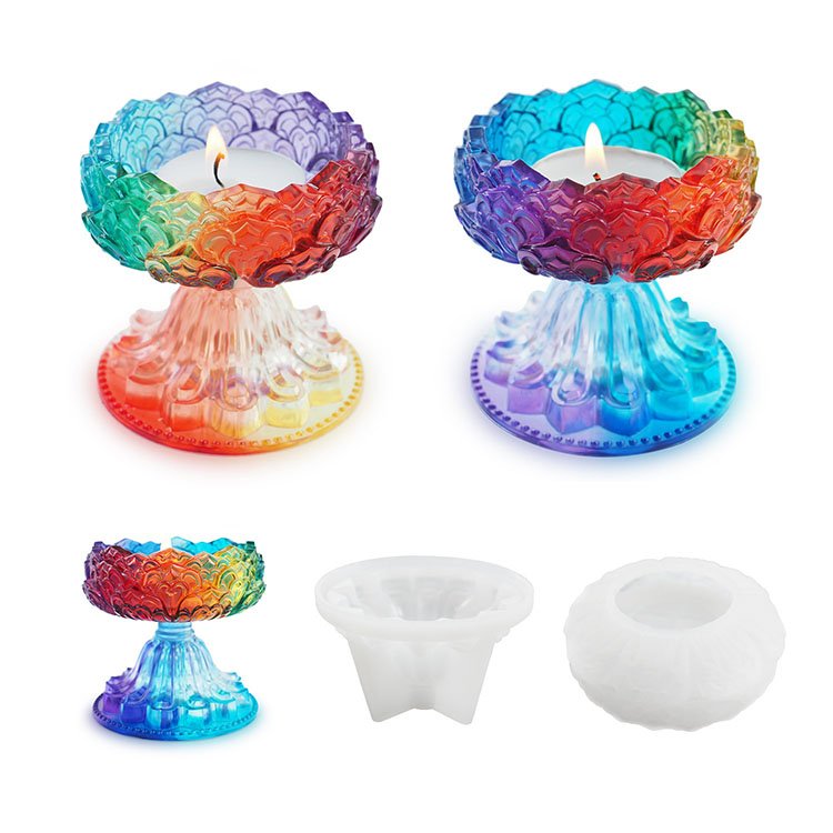 YS Crystal Lotus Mirror Candle Holder Mold Candlestick Silicone Mould DIY Casting Crafts Cement Home Decorations Plaster Tools