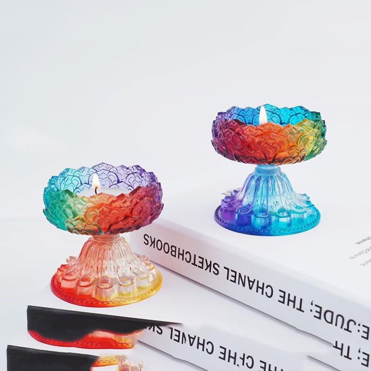 YS Crystal Lotus Mirror Candle Holder Mold Candlestick Silicone Mould DIY Casting Crafts Cement Home Decorations Plaster Tools