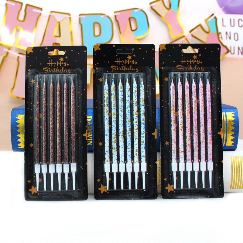 New Product Birthday Candle Cake Decorating Supplies 6pcs/box Colorful Glitter Powder Hot Stamping Candle Party Cake Topper Set