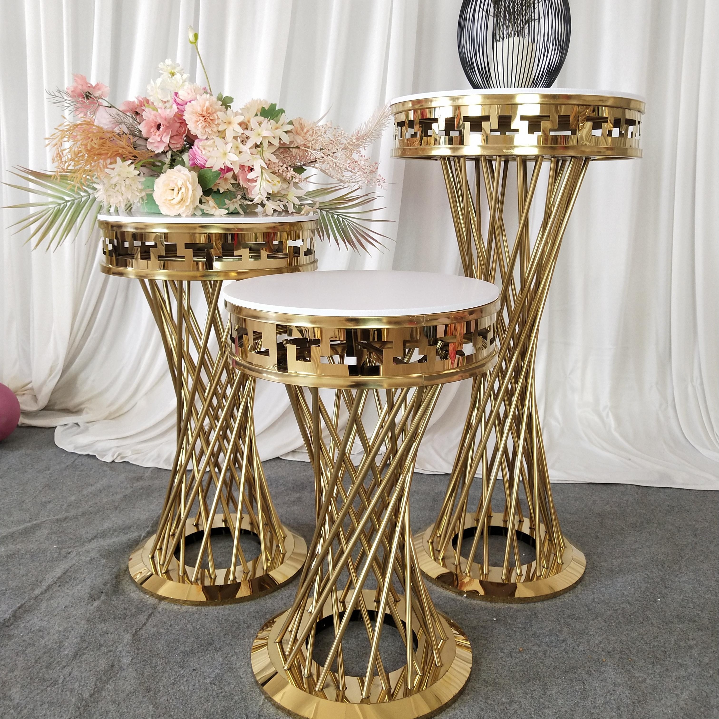 New Design Wedding Decoration Backdrop Metal Gold Plinths Stand Round Cake Table Flower Pedestal