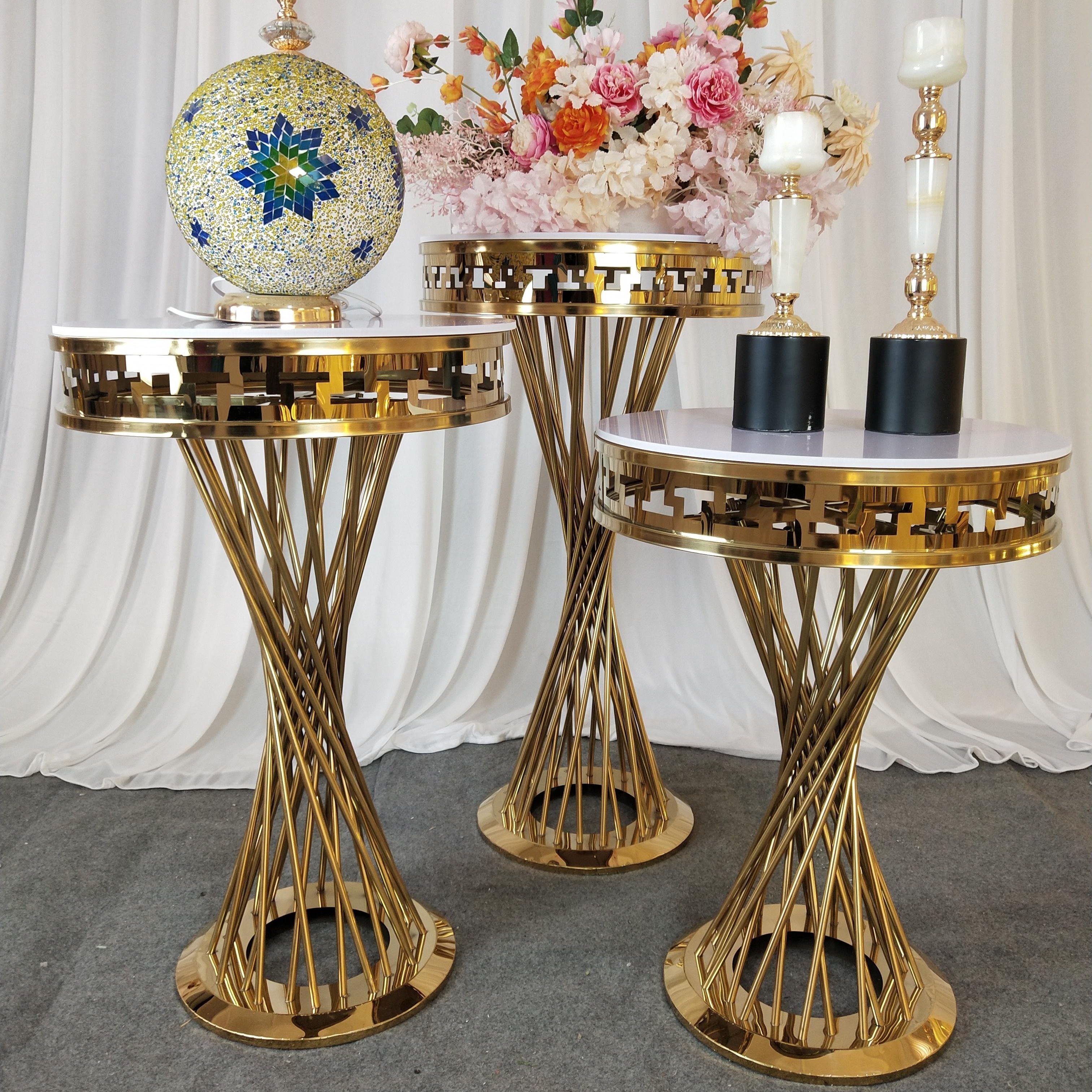 New Design Wedding Decoration Backdrop Metal Gold Plinths Stand Round Cake Table Flower Pedestal