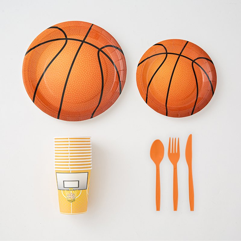 New Style Basketball Theme Supplies Birthday Party Decoration Cake Paper Plates Cups Plate Set Happy Birthday Party Supplies