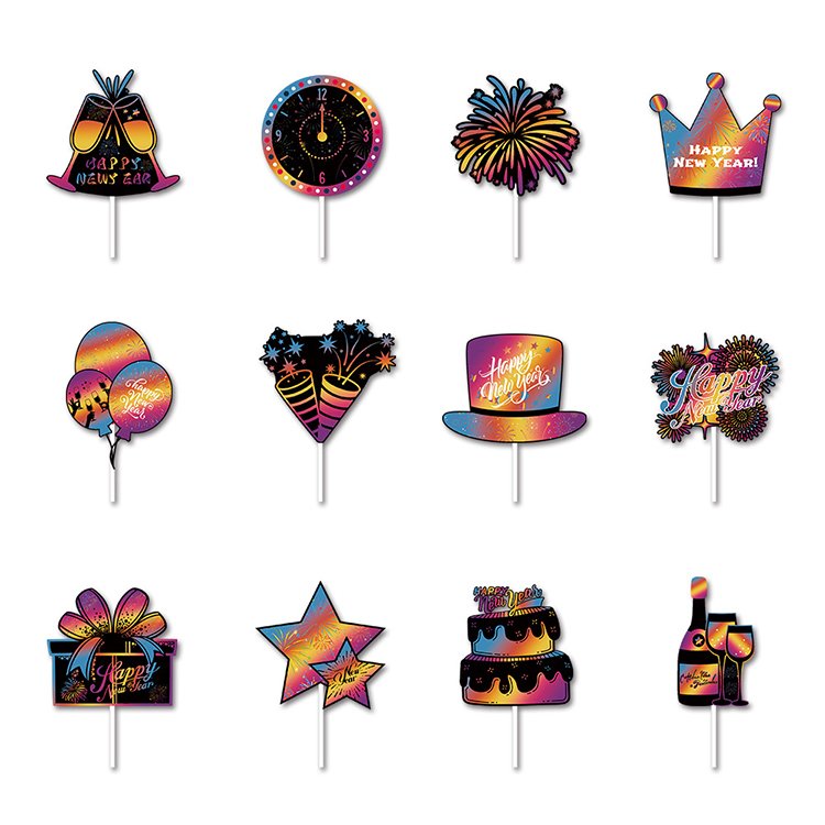 New Year Theme Colorful Paper Baking Cake Small Flag Party Decoration Cake Plug-in Topper Supplies