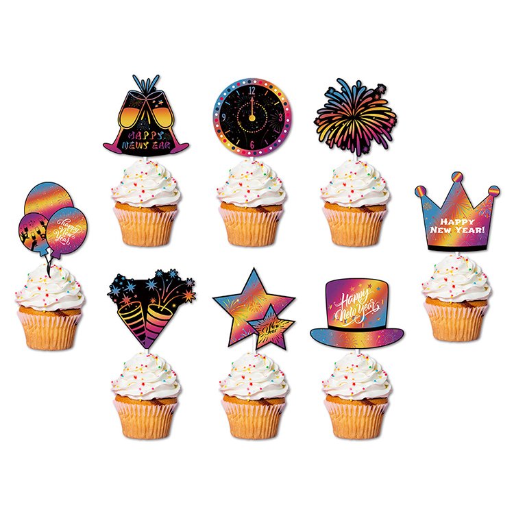 New Year Theme Colorful Paper Baking Cake Small Flag Party Decoration Cake Plug-in Topper Supplies