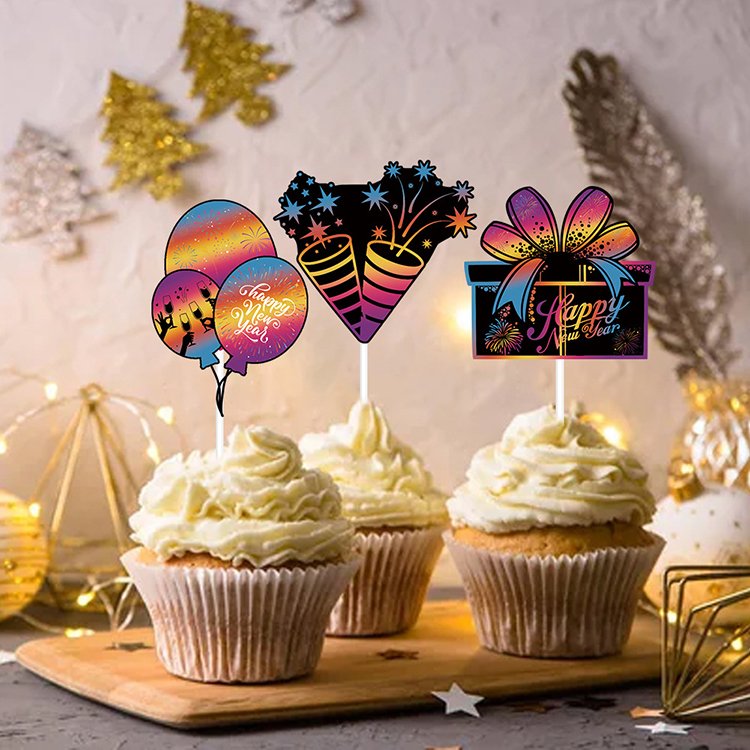 New Year Theme Colorful Paper Baking Cake Small Flag Party Decoration Cake Plug-in Topper Supplies