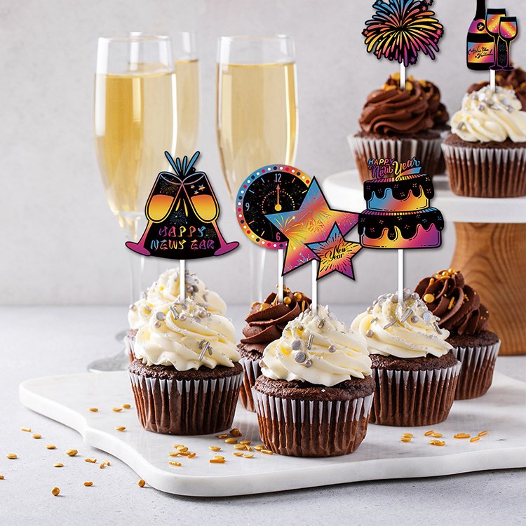 New Year Theme Colorful Paper Baking Cake Small Flag Party Decoration Cake Plug-in Topper Supplies