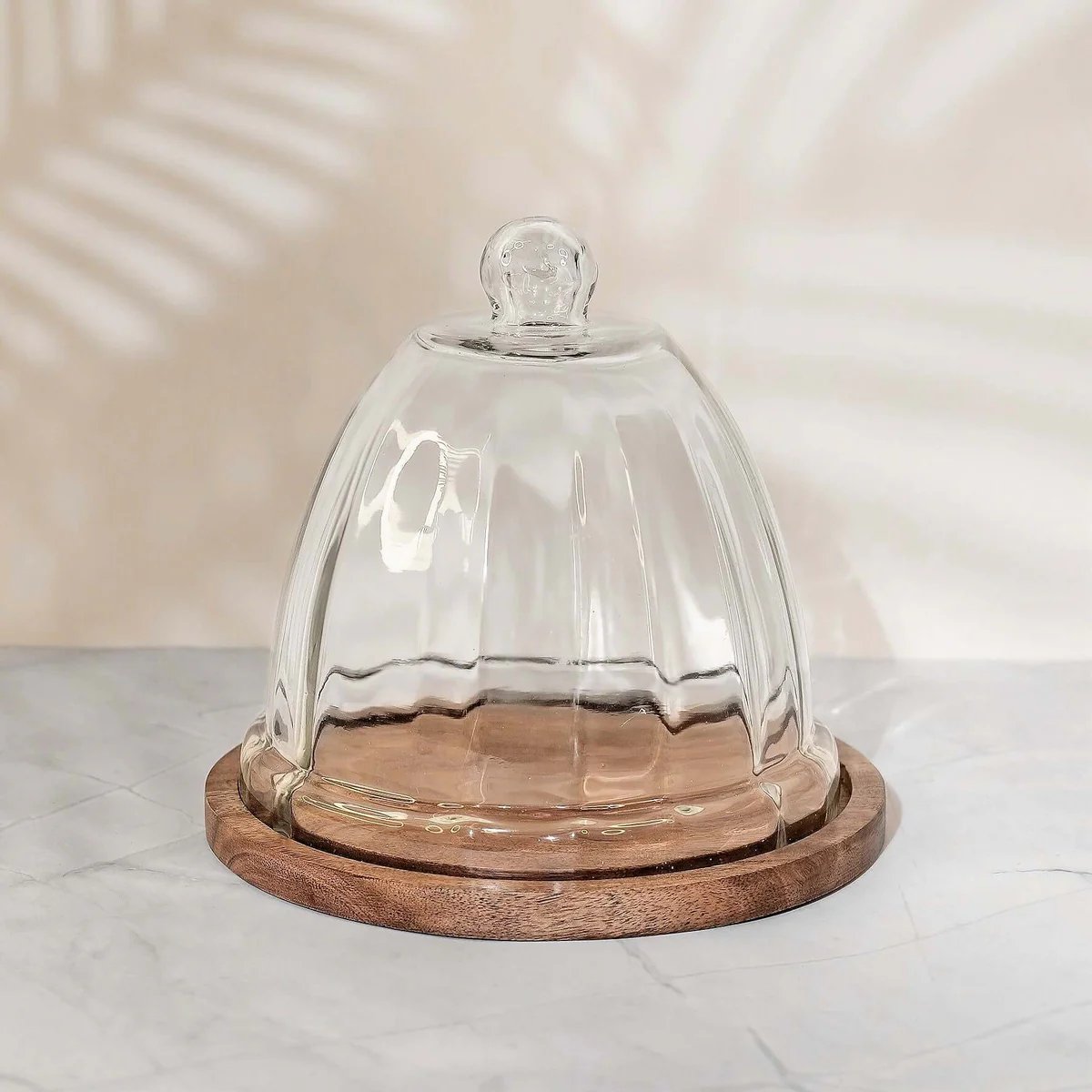 Factory Custom Best Durable Wooden round Cake Stand with Glass Dome for Cakes and Fruits Top Cover Included