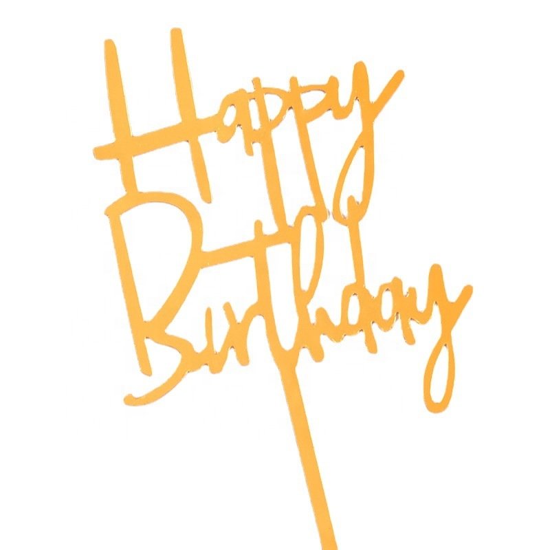 XJH Wholesale Cake Decorating Baking Tools Gold Acrylic Happy Birthday Cake Topper DIY Cupcake Toppers with Stick