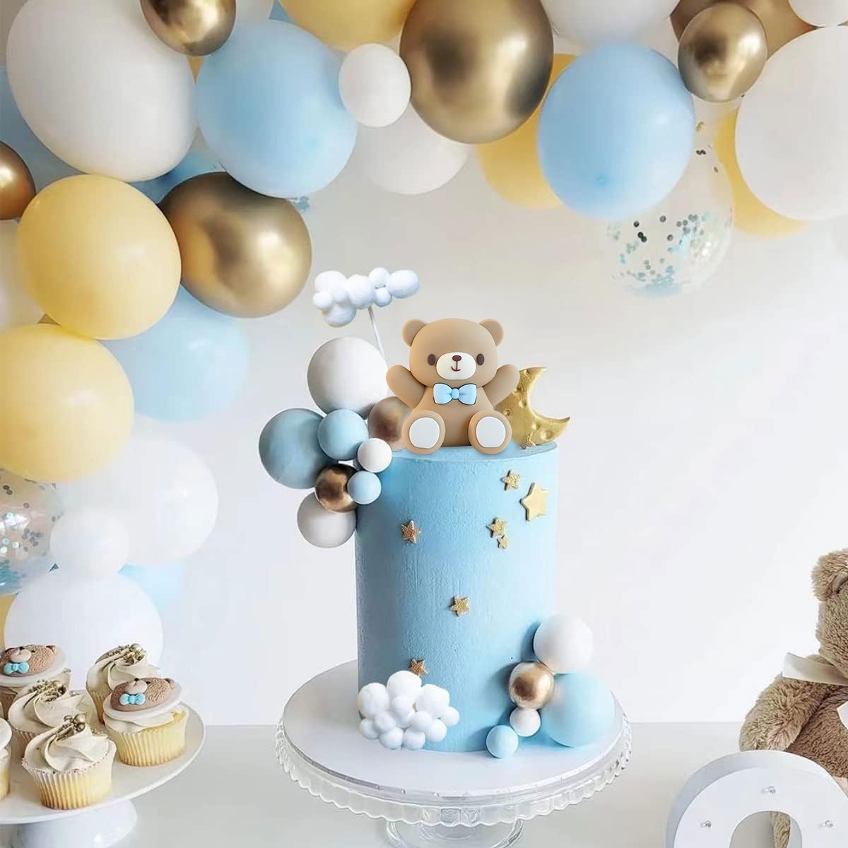 31 PCS Brown Bear Colorful Balloons Balls Cake Toppers for Birthday Baby Shower Party Decorations Supplies (khaki)
