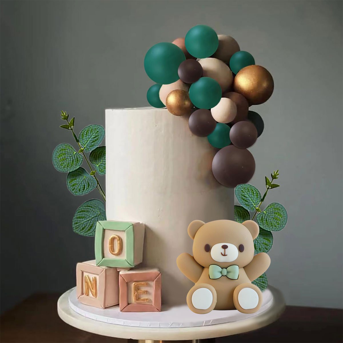 31 PCS Brown Bear Colorful Balloons Balls Cake Toppers for Birthday Baby Shower Party Decorations Supplies (khaki)