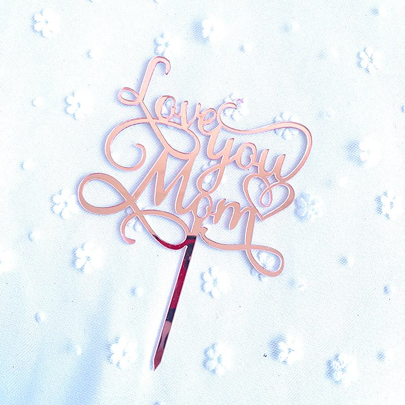 Happy Mothers Day Birthday Cake Topper Gold Simple Design Acrylic MOM Party Cake Toppers Mother's Day Gifts Dessert Decor SP-95
