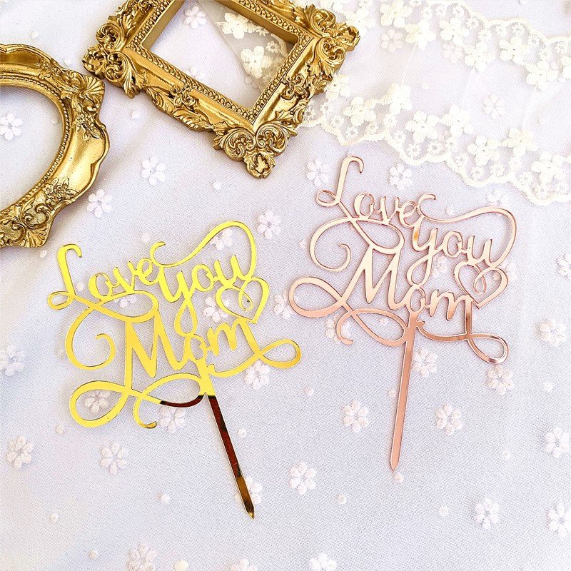 Happy Mothers Day Birthday Cake Topper Gold Simple Design Acrylic MOM Party Cake Toppers Mother's Day Gifts Dessert Decor SP-95