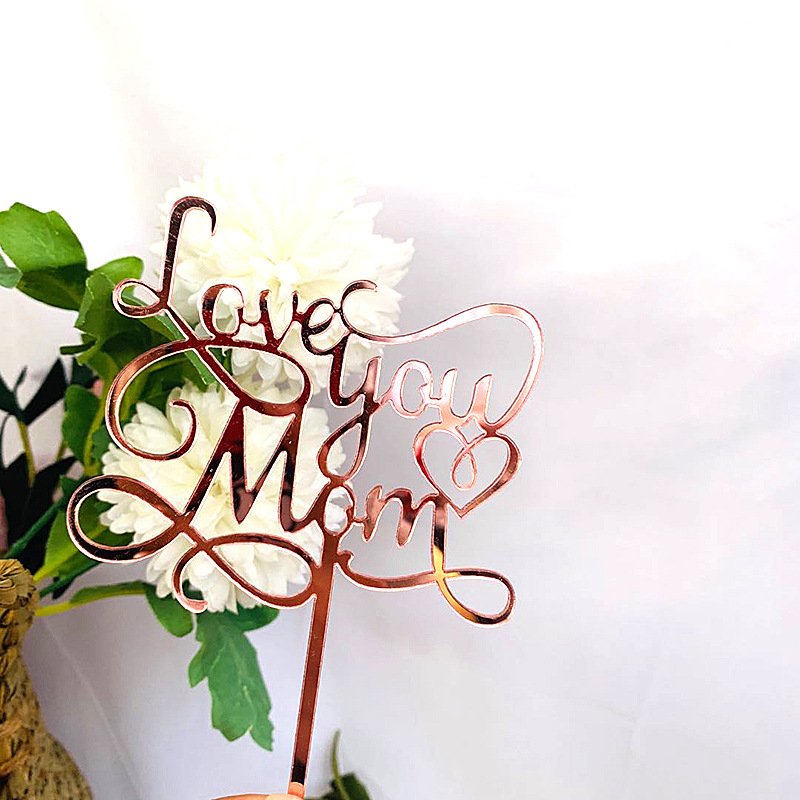 Happy Mothers Day Birthday Cake Topper Gold Simple Design Acrylic MOM Party Cake Toppers Mother's Day Gifts Dessert Decor SP-95