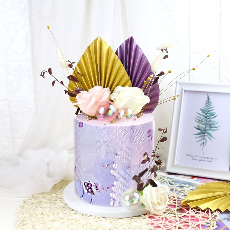 Gold Red Paper Fans Set Cake Toppers Paper Leaves cake decoration 2pcs set paper fans cake toppers