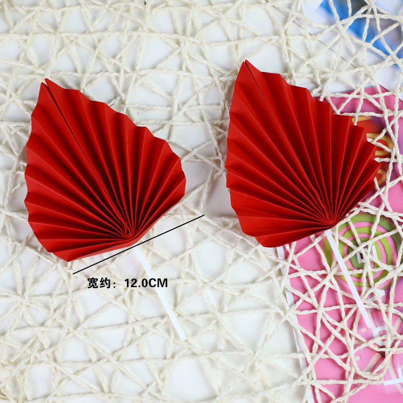 Gold Red Paper Fans Set Cake Toppers Paper Leaves cake decoration 2pcs set paper fans cake toppers