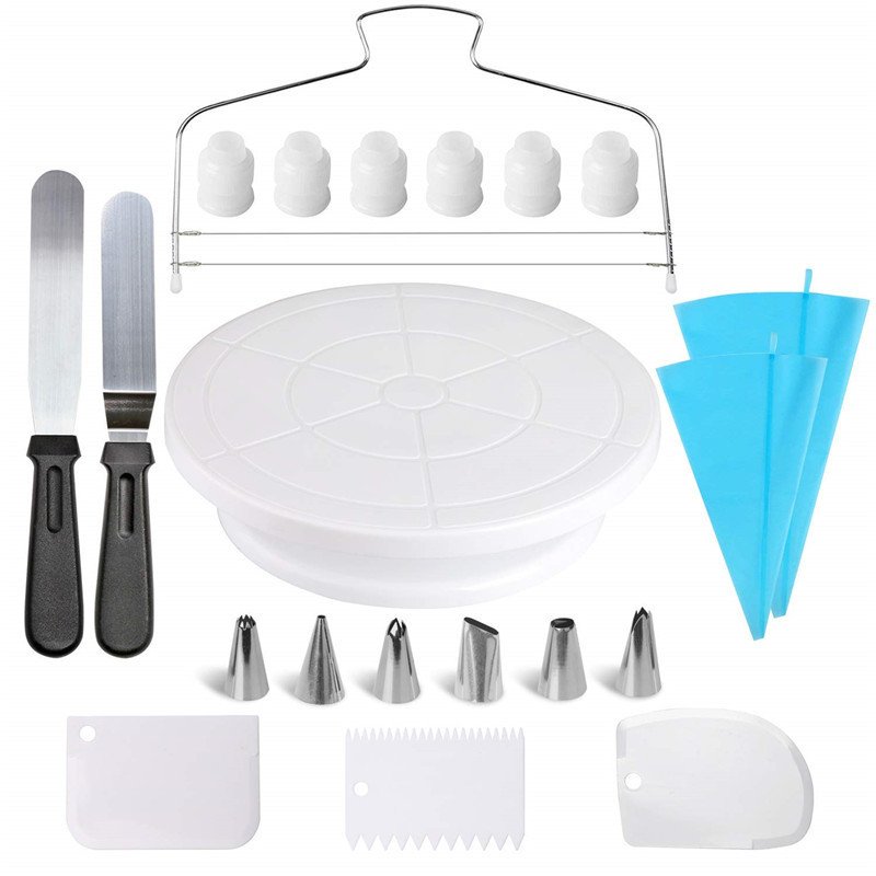 Hot sale 28cm plastic spatula kits supplies decorating cake tool set with cake turntable for cake decoration