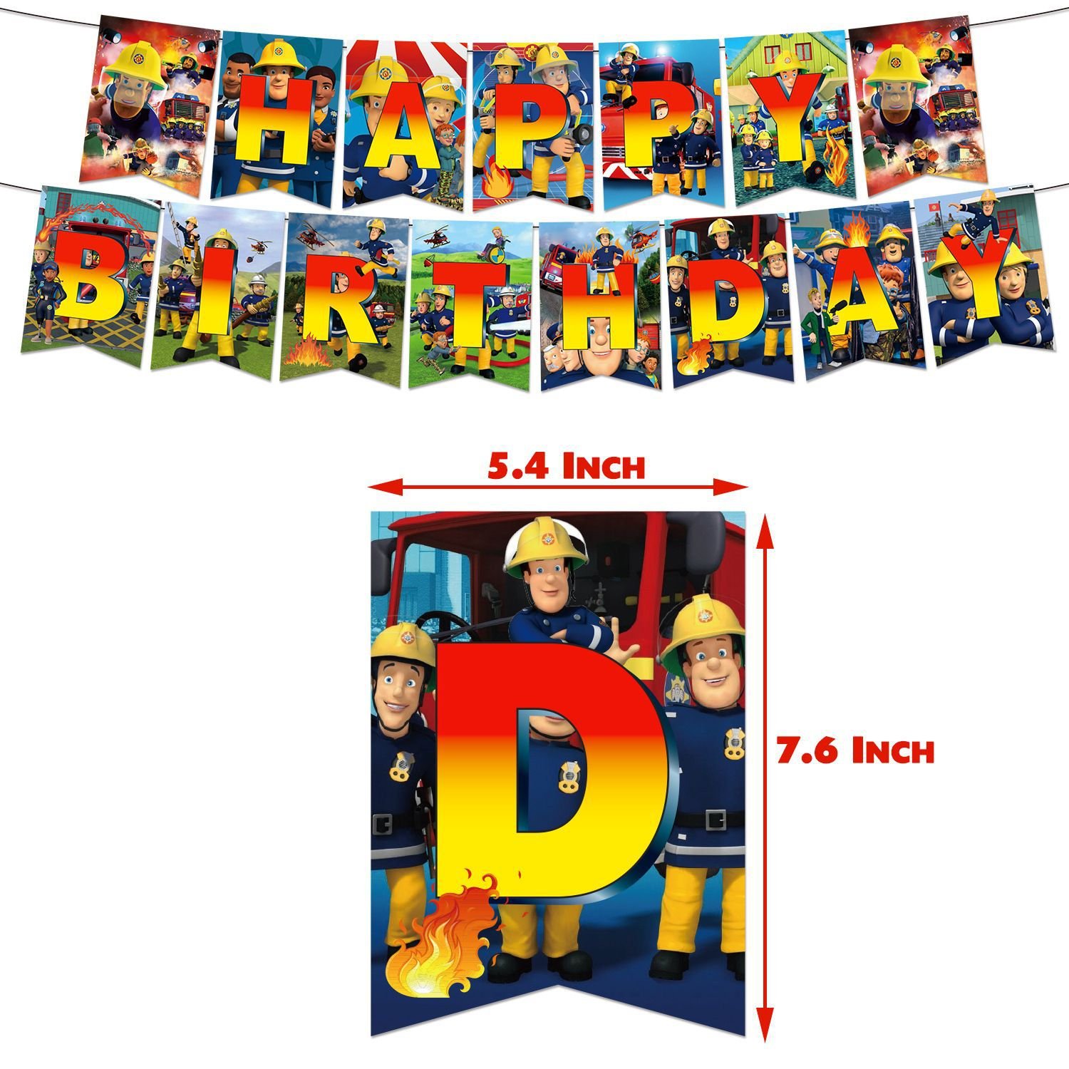 Fireman theme Birthday Party Supplies Carton Happy Birthday Banner Firefighter Cake Topper Kid Birthday Party Decoration