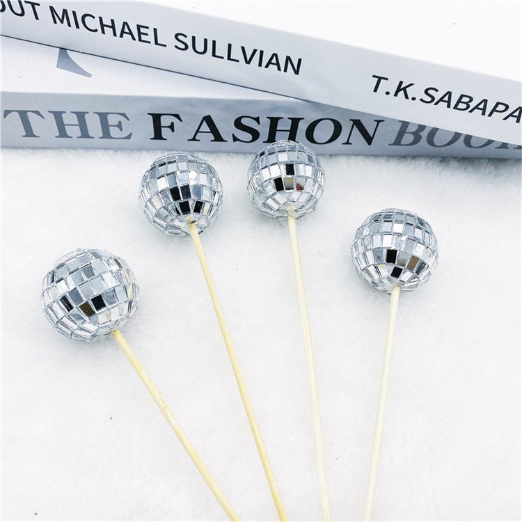 Wooden Stick Disco Ball Wedding Showcase Party Cake Decoration Plugin Mirror Ball Decoration