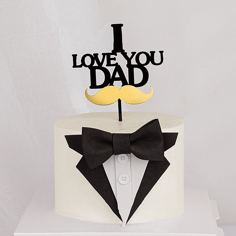 Father's Day Party Supplies Acrylic Beard Suit Cake Topper Letter I Love You Dad Cake Toppers For Festival Party Decors