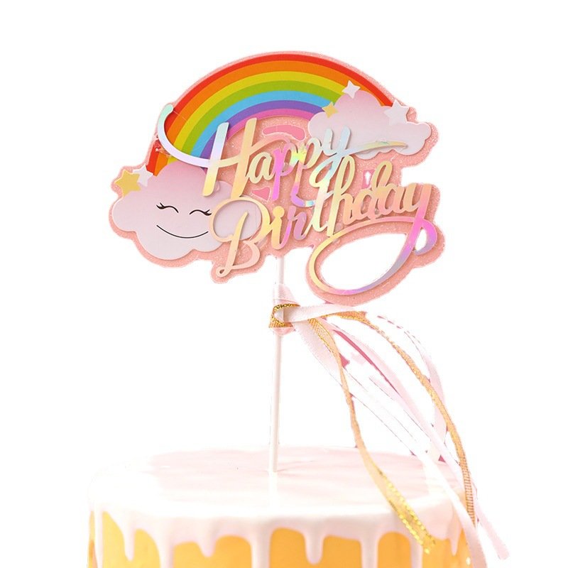 cake decorating supplies Colorful Rainbow Happy Birthday Cake Topper Glitter Cake Decorating Tools Flower Decorated