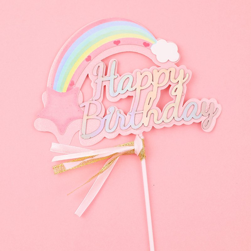 cake decorating supplies Colorful Rainbow Happy Birthday Cake Topper Glitter Cake Decorating Tools Flower Decorated
