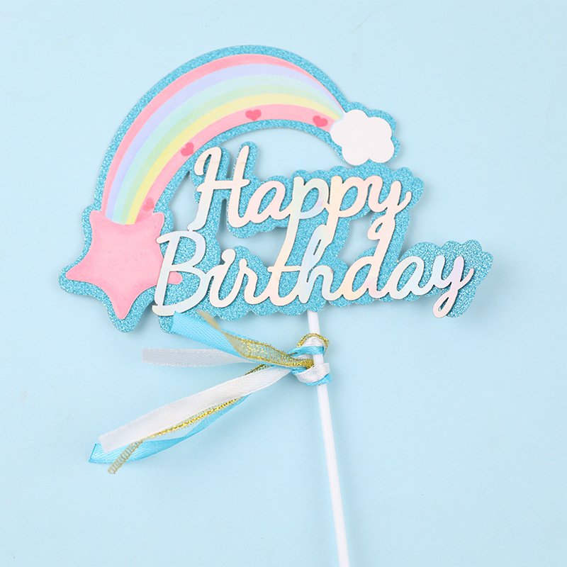 cake decorating supplies Colorful Rainbow Happy Birthday Cake Topper Glitter Cake Decorating Tools Flower Decorated