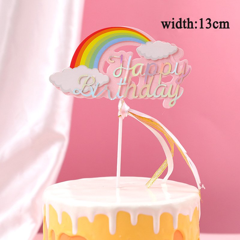 cake decorating supplies Colorful Rainbow Happy Birthday Cake Topper Glitter Cake Decorating Tools Flower Decorated